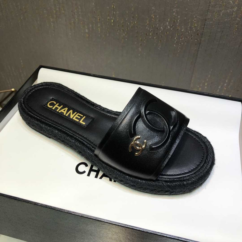 Ch*el street style plain logo sandals black