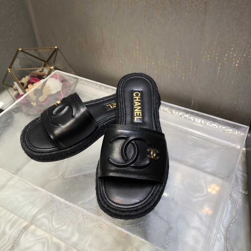 Ch*el street style plain logo sandals black
