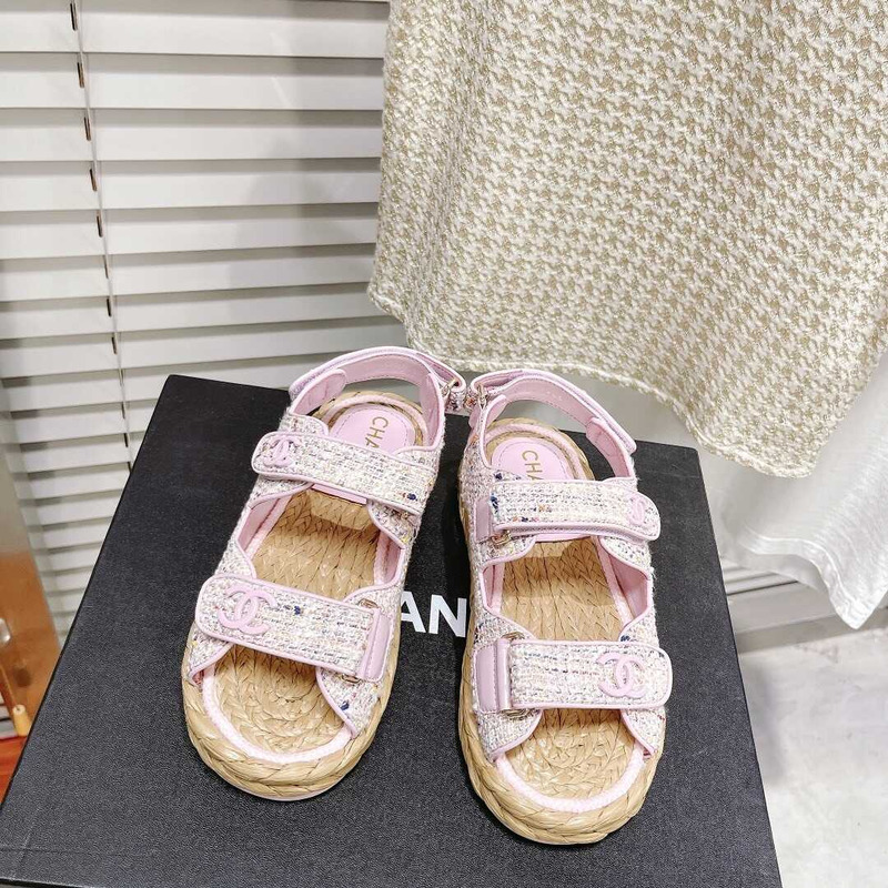 Ch*el tweed sandals pink