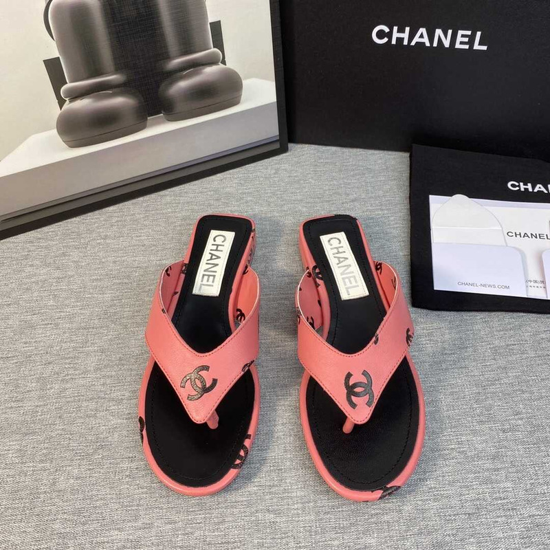 Ch*el leather flip flops sandals orange