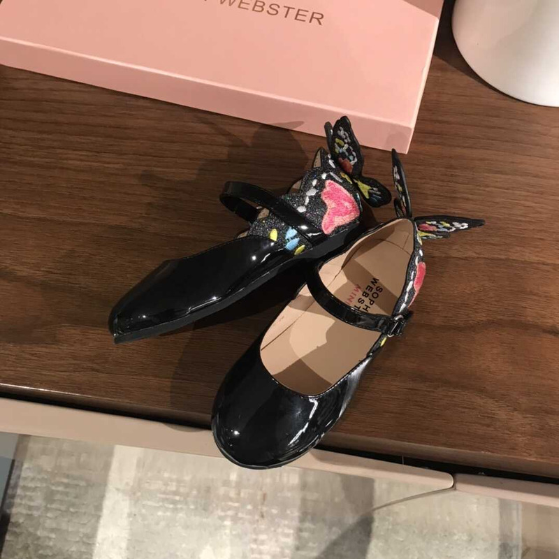 Sophia Webster Kids Leather Flat Shoes Black