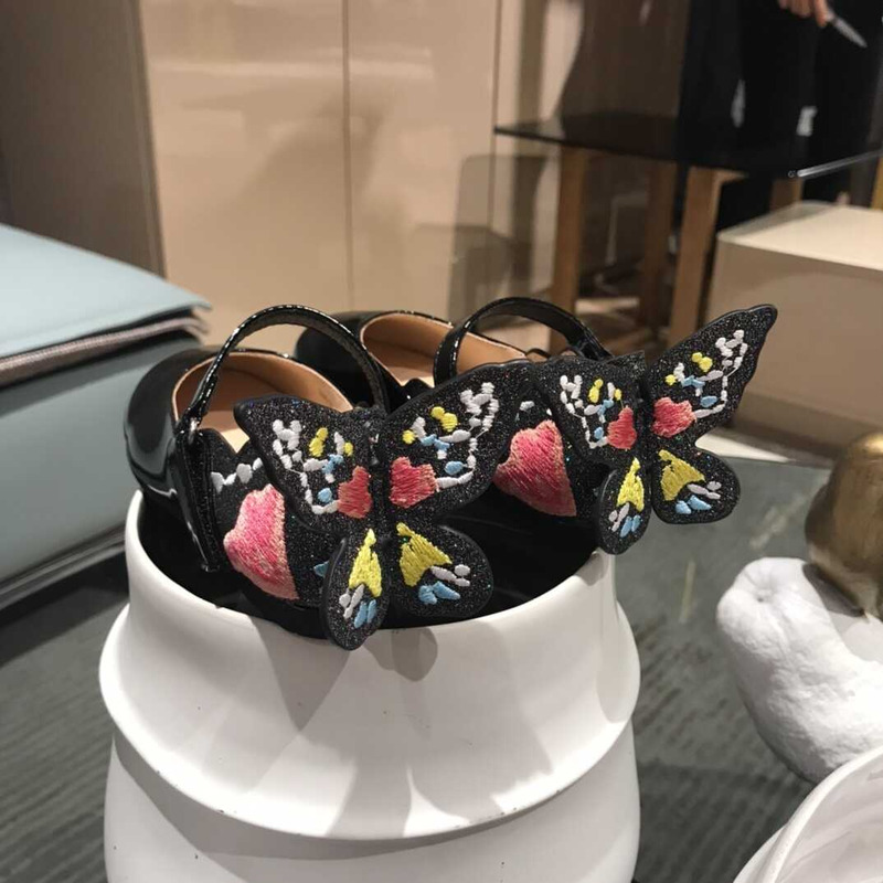 Sophia Webster Kids Leather Flat Shoes Black