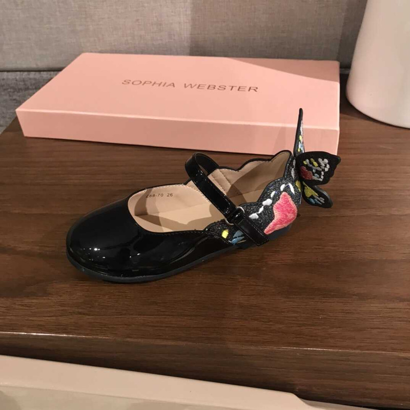 Sophia Webster Kids Leather Flat Shoes Black