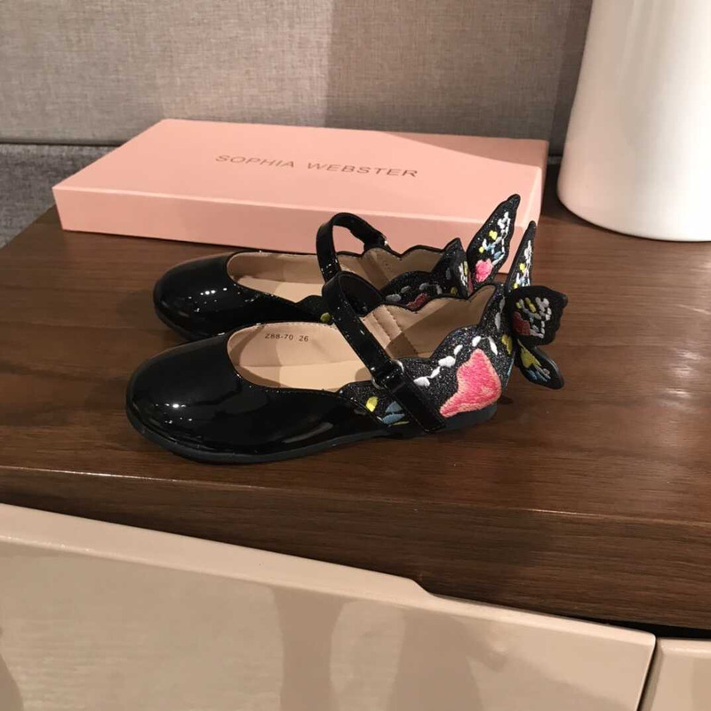 Sophia Webster Kids Leather Flat Shoes Black