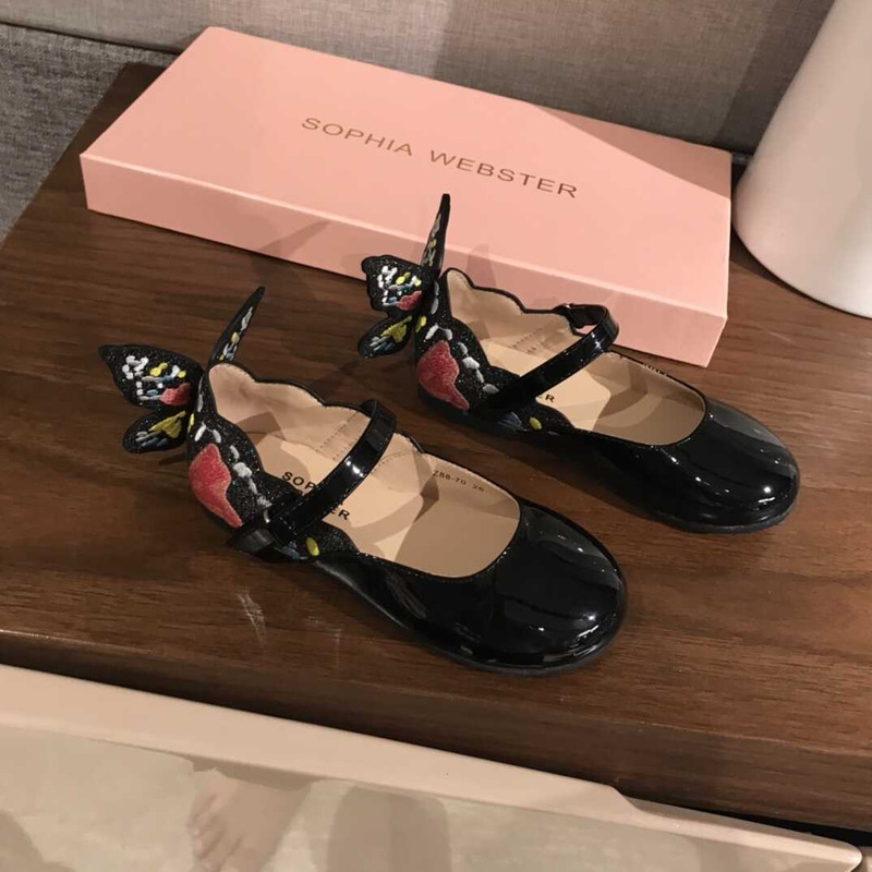Sophia Webster Kids Leather Flat Shoes Black
