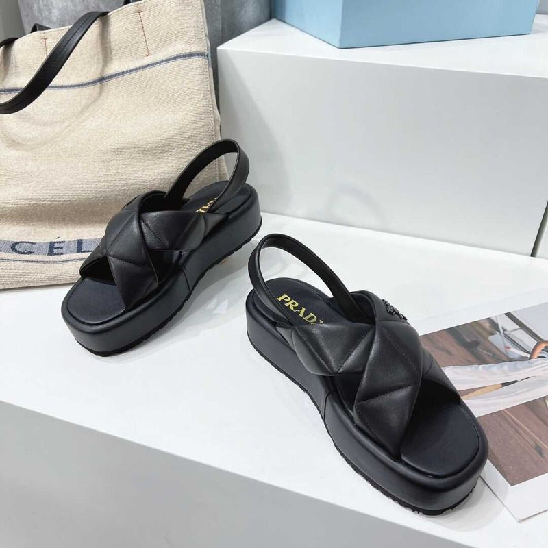 Pra*a quilted nappa leather flatform sandals black