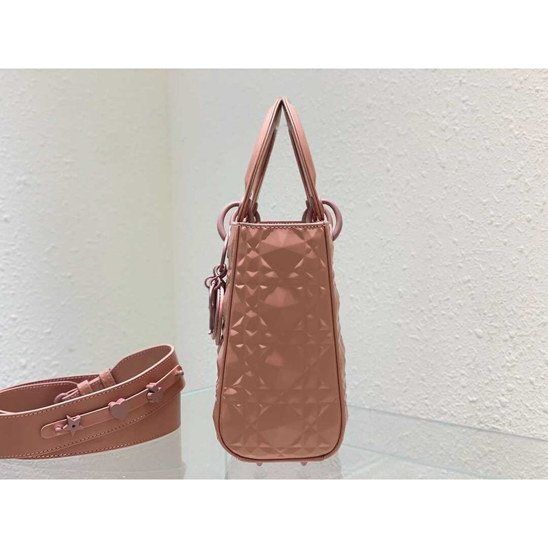 D*or small lady D*or my abacD*or calfskin diamond cannage bag rose pink