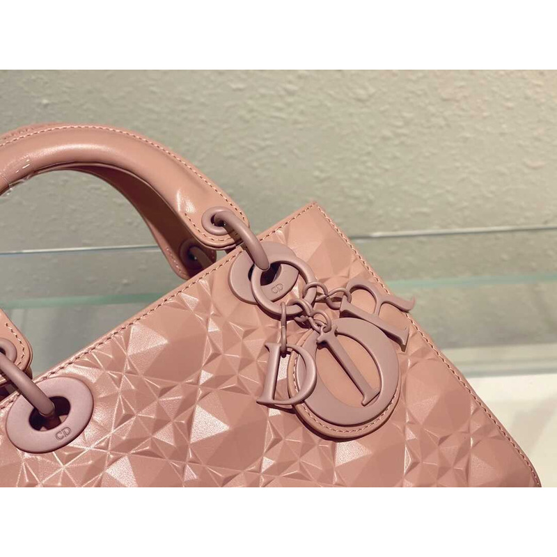 D*or small lady D*or my abacD*or calfskin diamond cannage bag rose pink