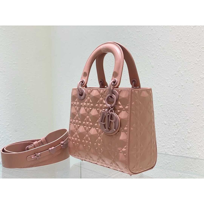 D*or small lady D*or my abacD*or calfskin diamond cannage bag rose pink