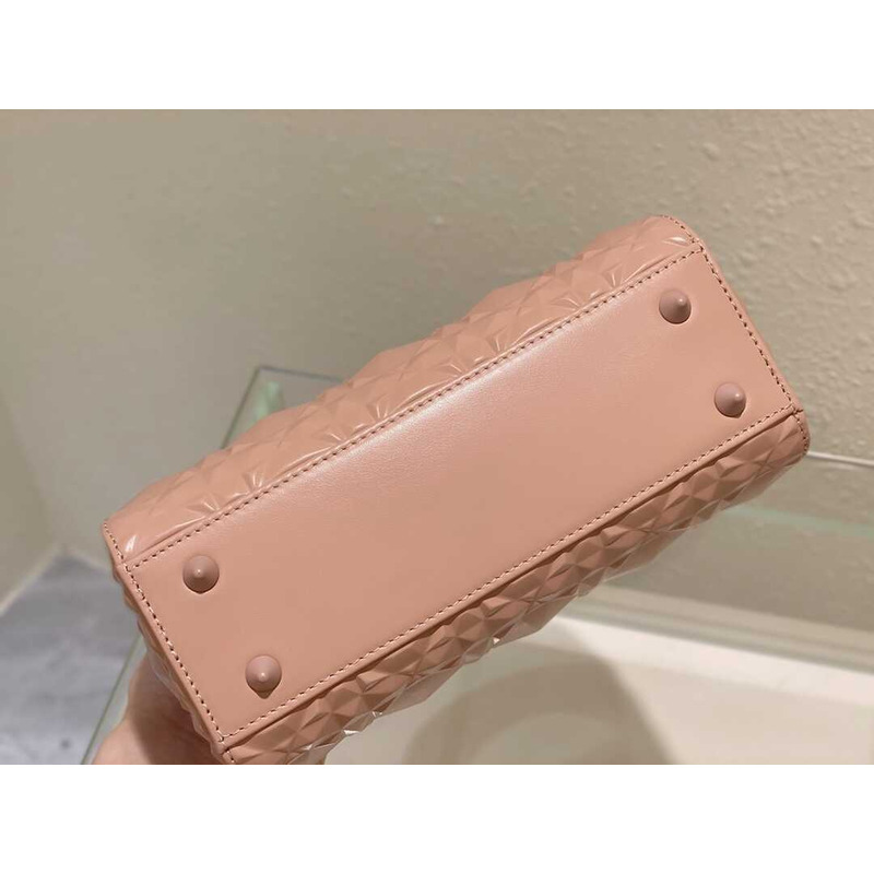 D*or small lady D*or my abacD*or calfskin diamond cannage bag rose pink