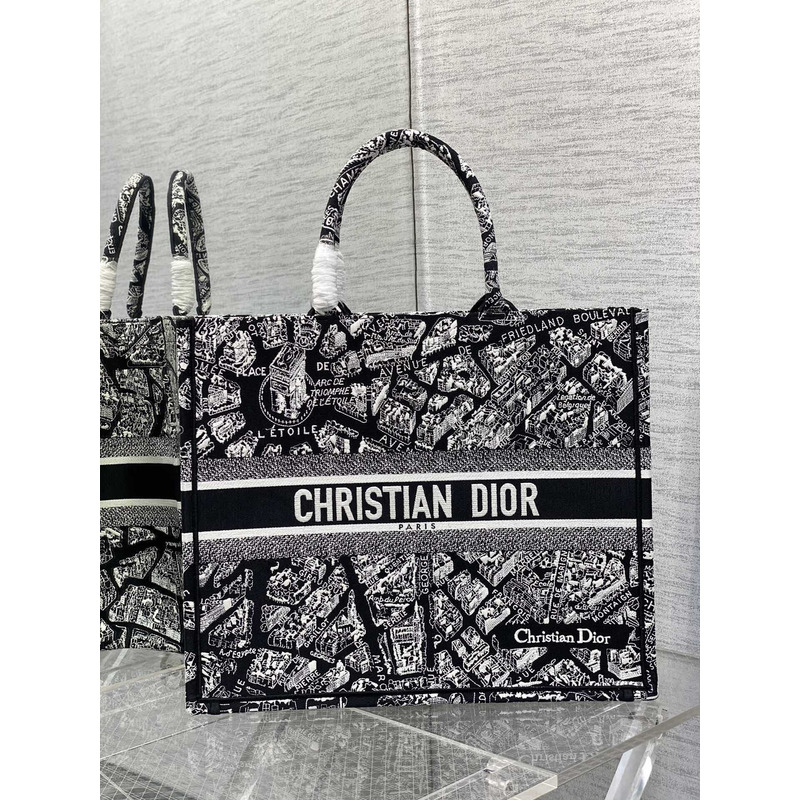 D*or book tote large plan de paris embroidery black