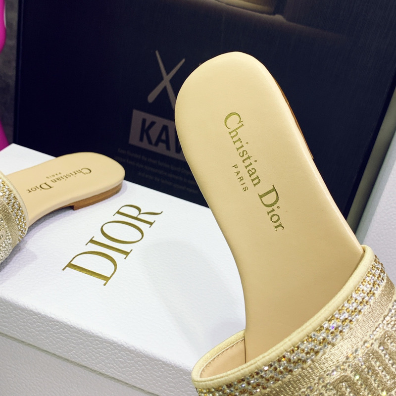 D*or dway slide gold-tone cotton embroidered slides