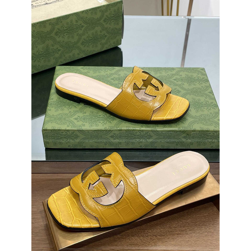 G*u*i interlocking g cut-out sandals yellow