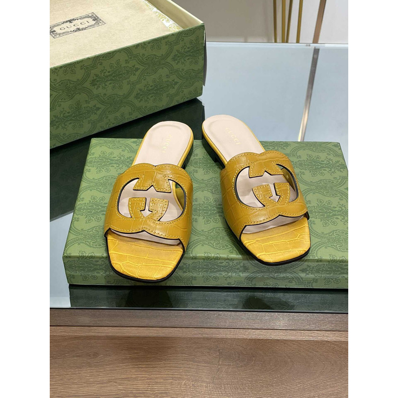 G*u*i interlocking g cut-out sandals yellow