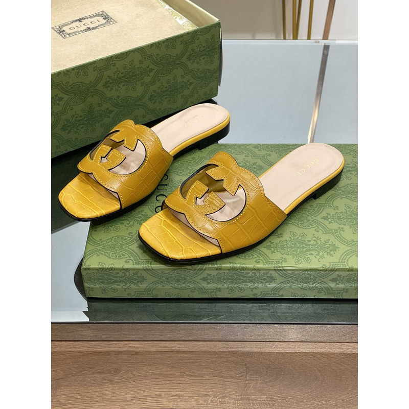 G*u*i interlocking g cut-out sandals yellow