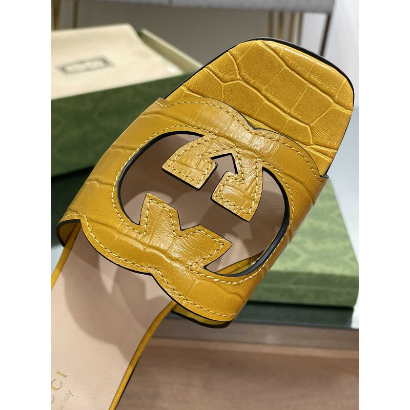 G*u*i interlocking g cut-out sandals yellow