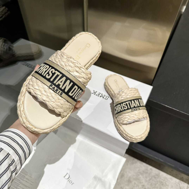 D*or dway slide jute-colored embroidered raffia and cotton black