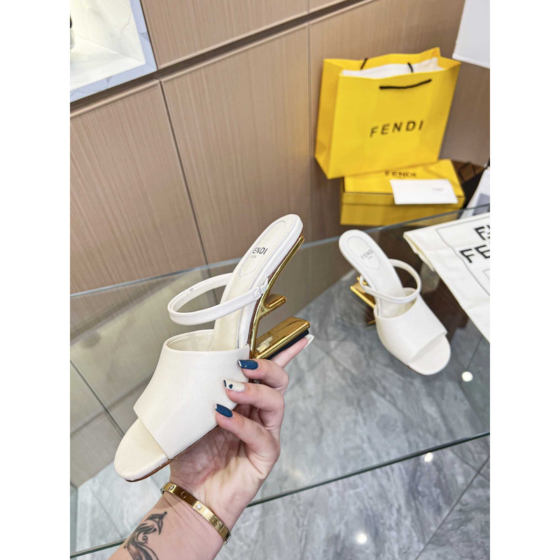 F**di first white leather high-heeled sandals
