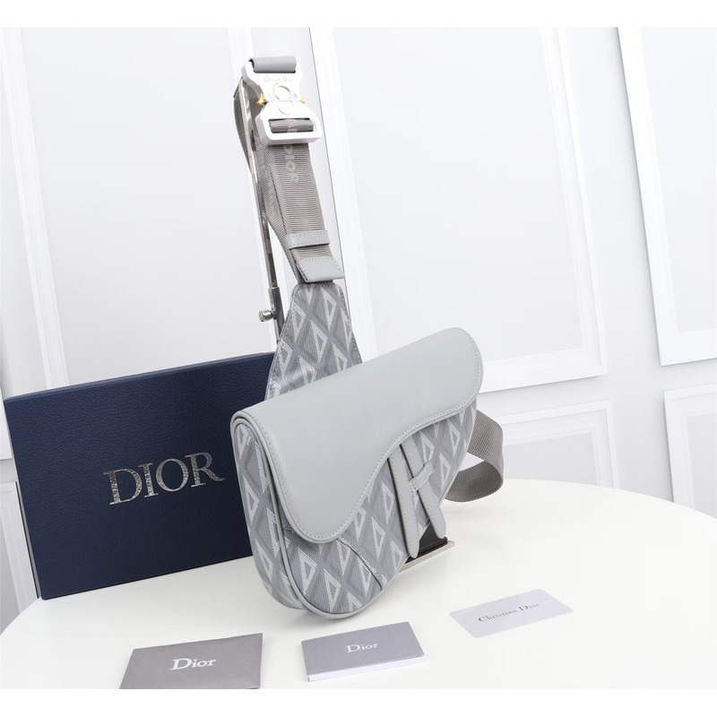 D*or essentials  saddle bag D*or gray cd diamond canvas and smooth calfskin