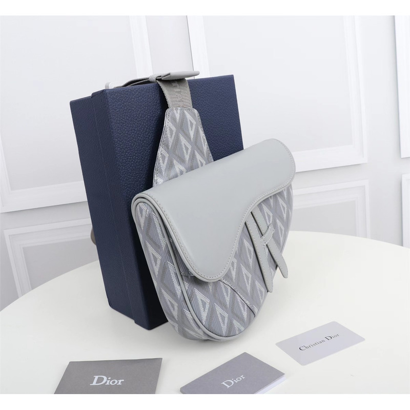 D*or essentials  saddle bag D*or gray cd diamond canvas and smooth calfskin