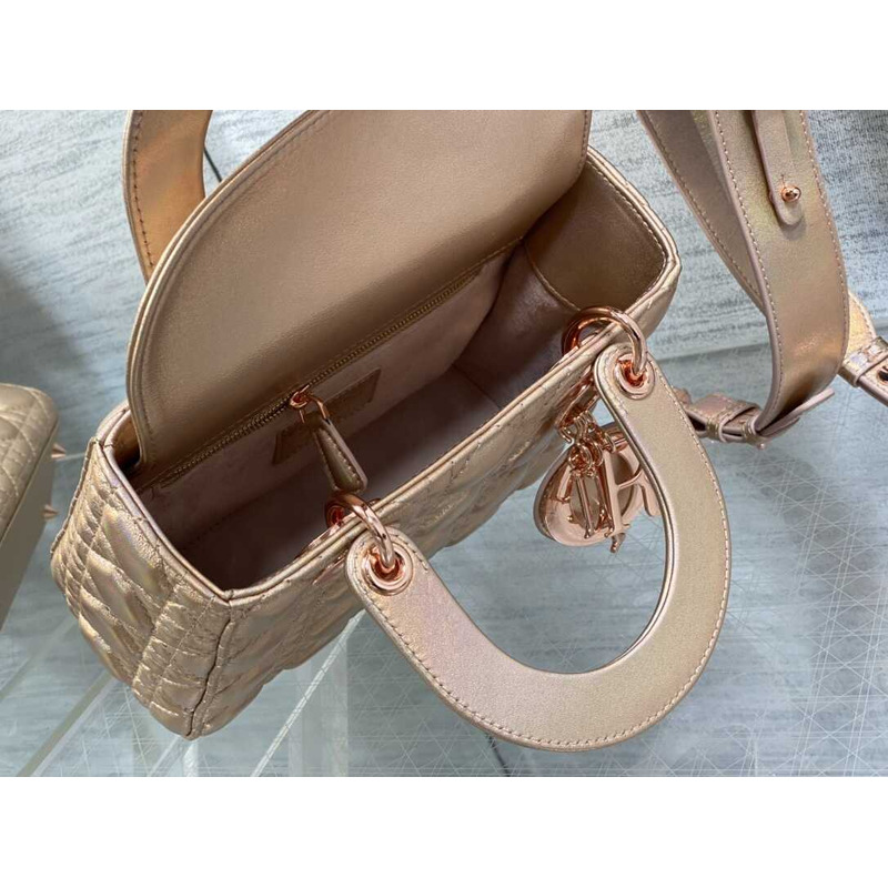 D*or small lady D*or bag lambskin rose gold