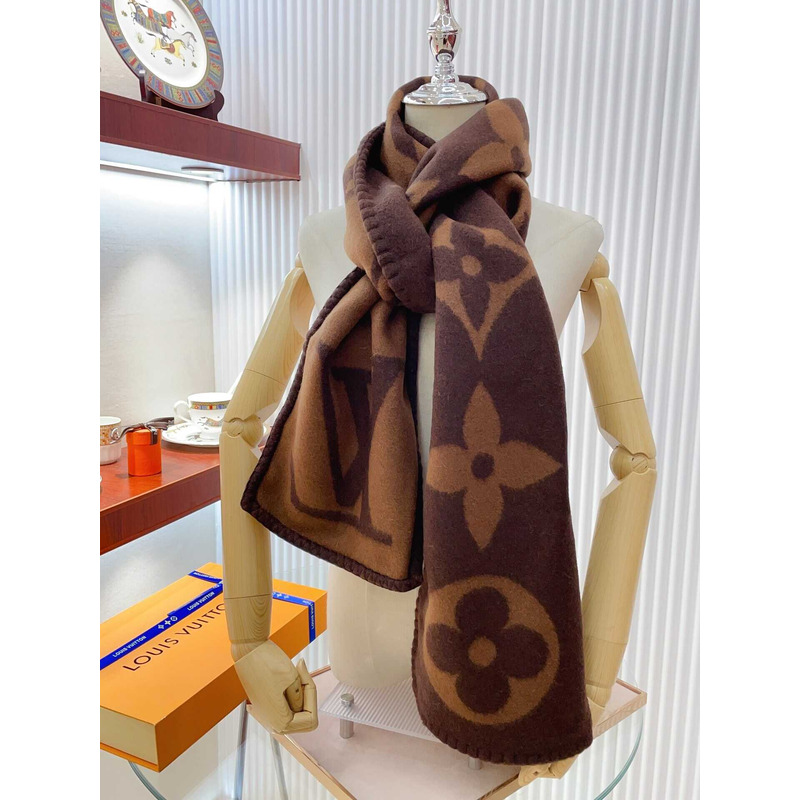 l**is V*t*n cashmere wool double-sided wide scarf/shawl coffee