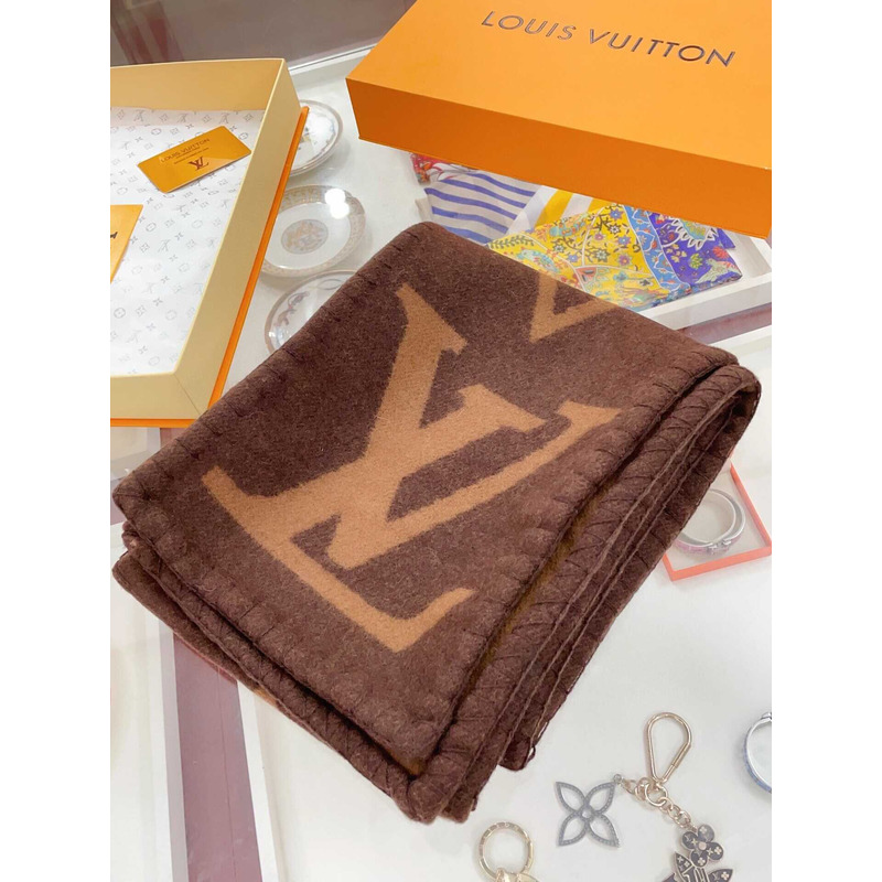 l**is V*t*n cashmere wool double-sided wide scarf/shawl coffee