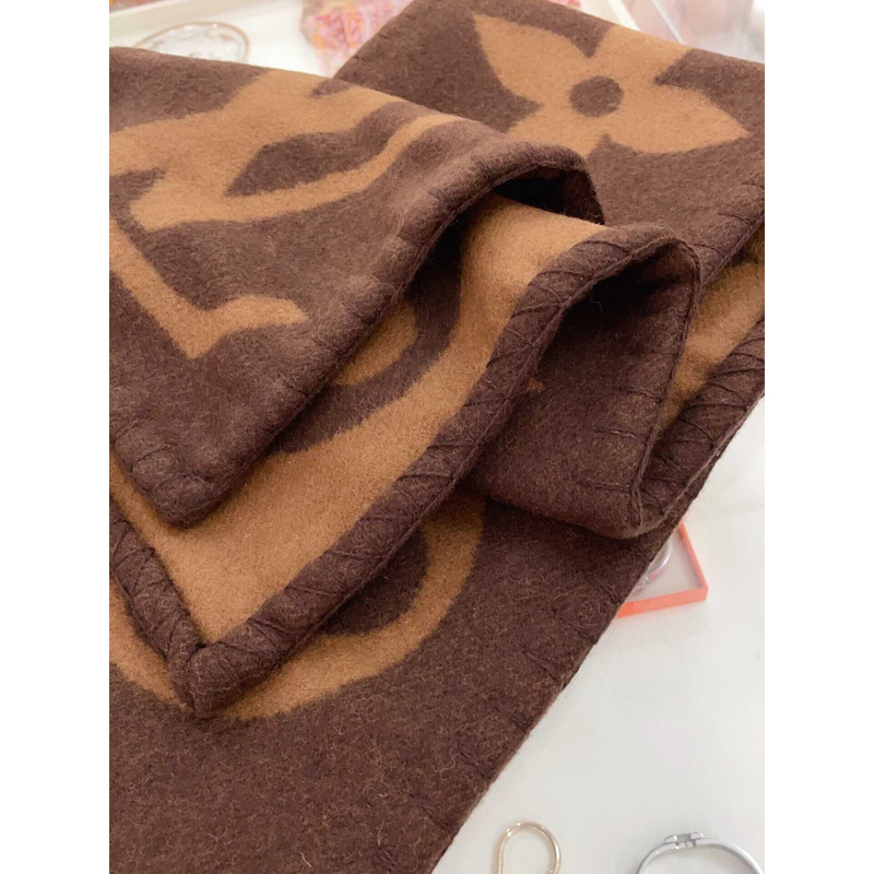 l**is V*t*n cashmere wool double-sided wide scarf/shawl coffee