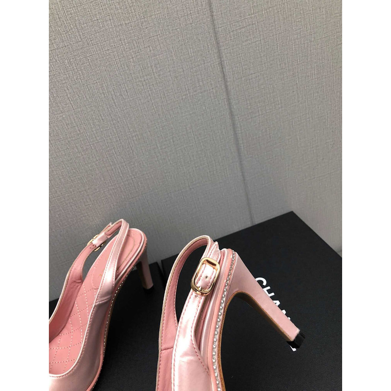 Ch*el sling-back satin &diamond pink