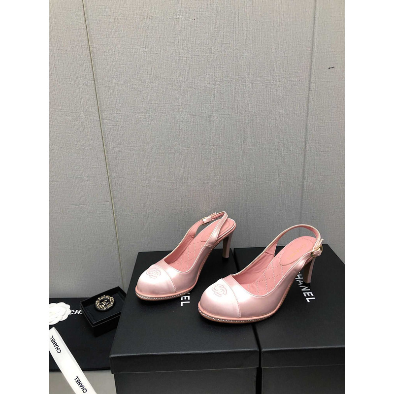 Ch*el sling-back satin &diamond pink