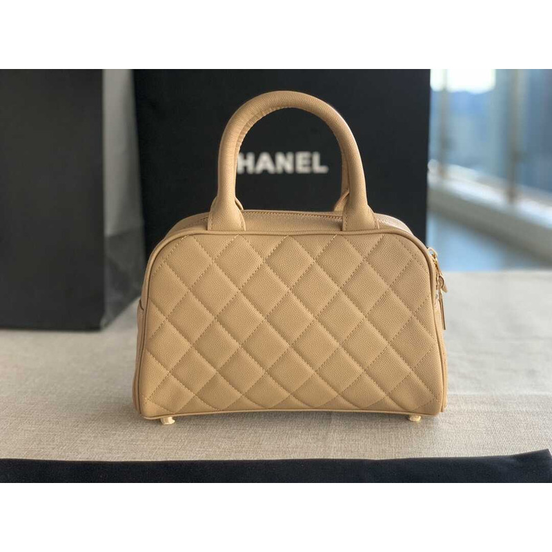 Ch*el bowling bag leather beige