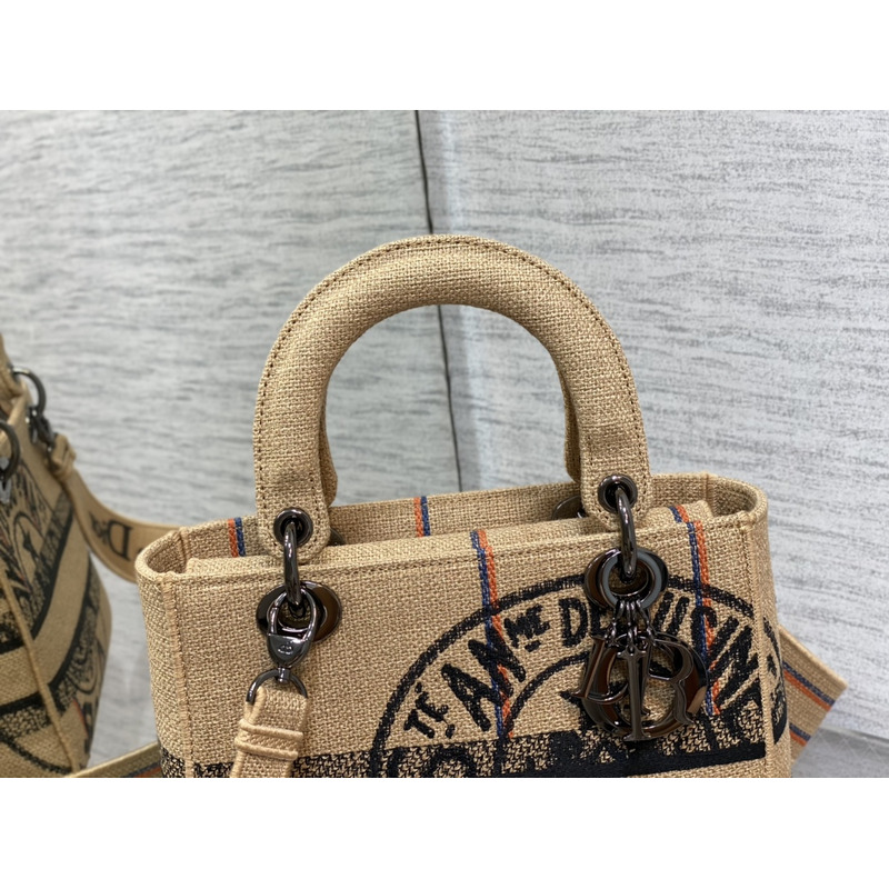 D*or medium lady d-lite bag embroidery beige