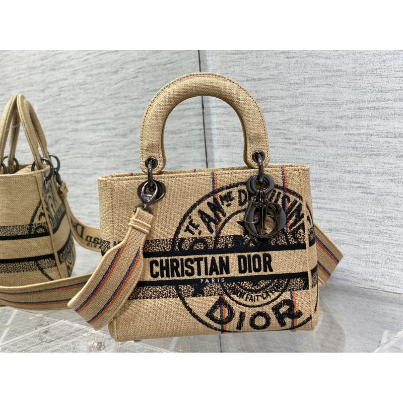 D*or medium lady d-lite bag embroidery beige
