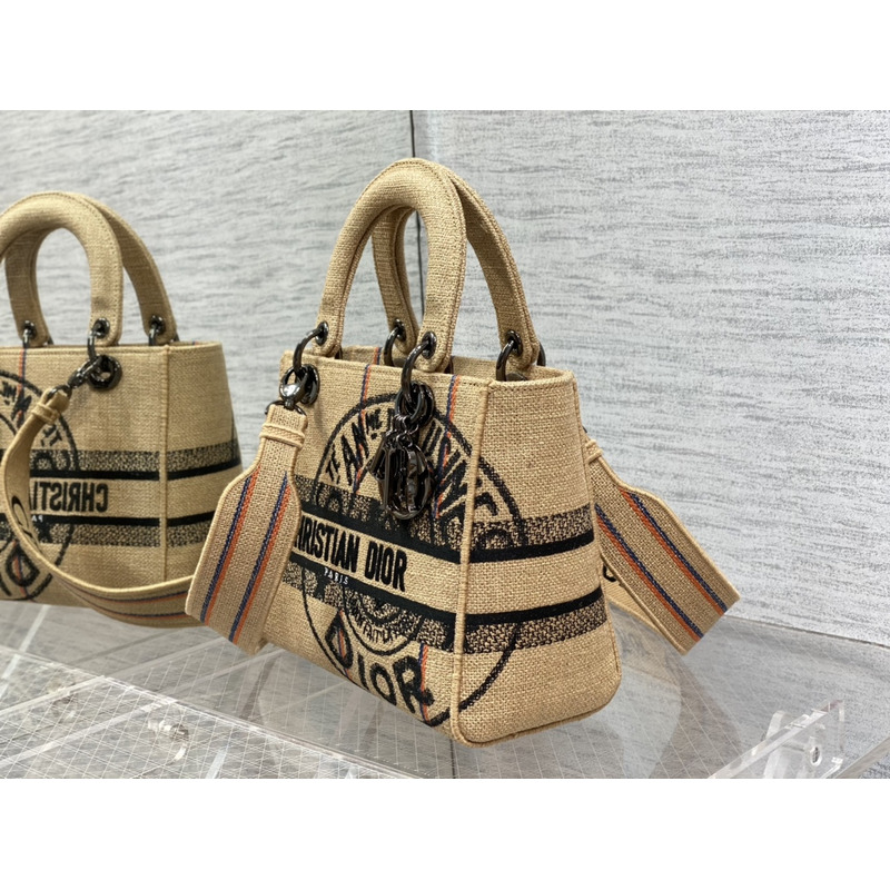 D*or medium lady d-lite bag embroidery beige