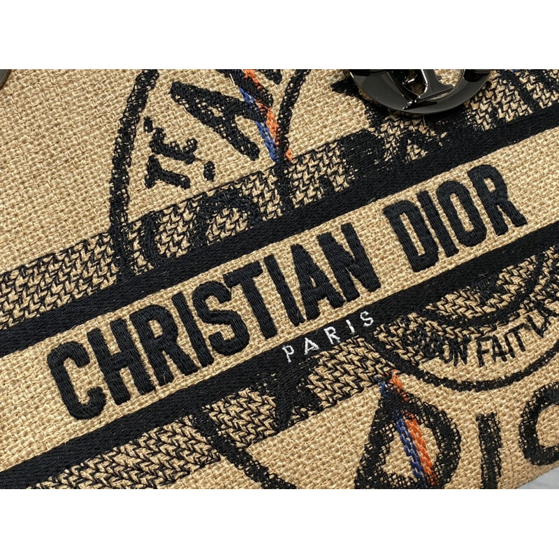 D*or medium lady d-lite bag embroidery beige