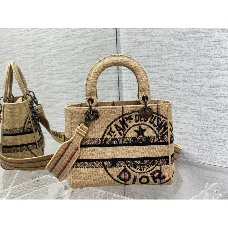 D*or medium lady d-lite bag embroidery beige