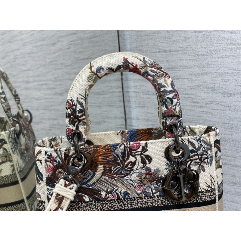D*or  medium lady d-lite bag embroidery white multicolor
