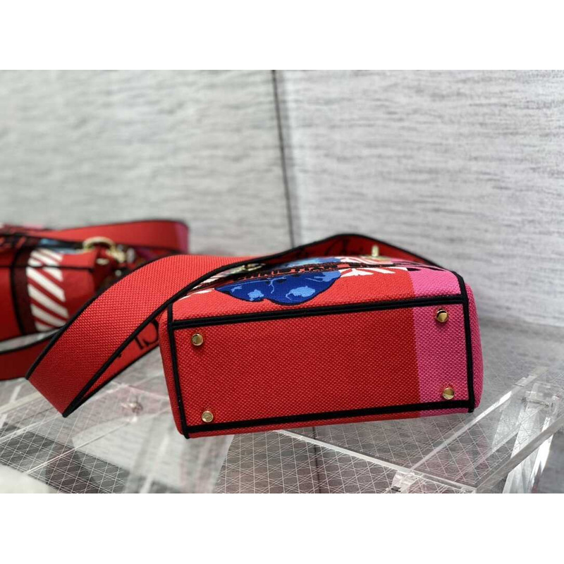 D*or  medium lady d-lite bag embroidery red multicolor