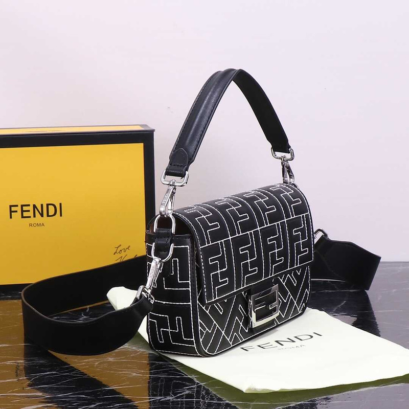 F**di baguette bag nappa leather with stitched ff pattern black
