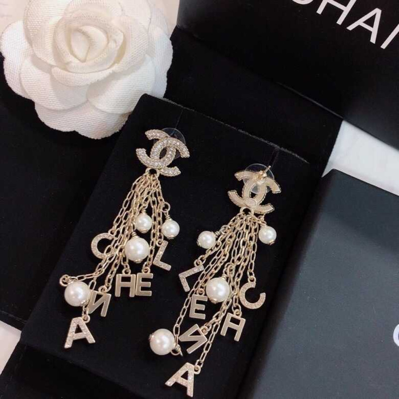 Ch*el pre-owned cc beaded pendant earrings