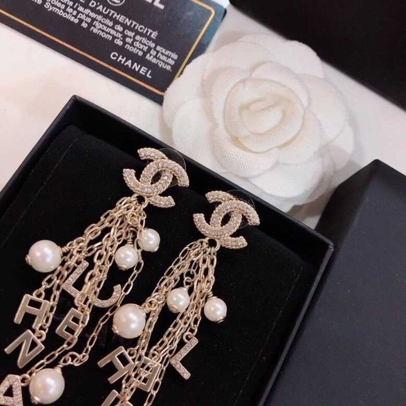 Ch*el pre-owned cc beaded pendant earrings