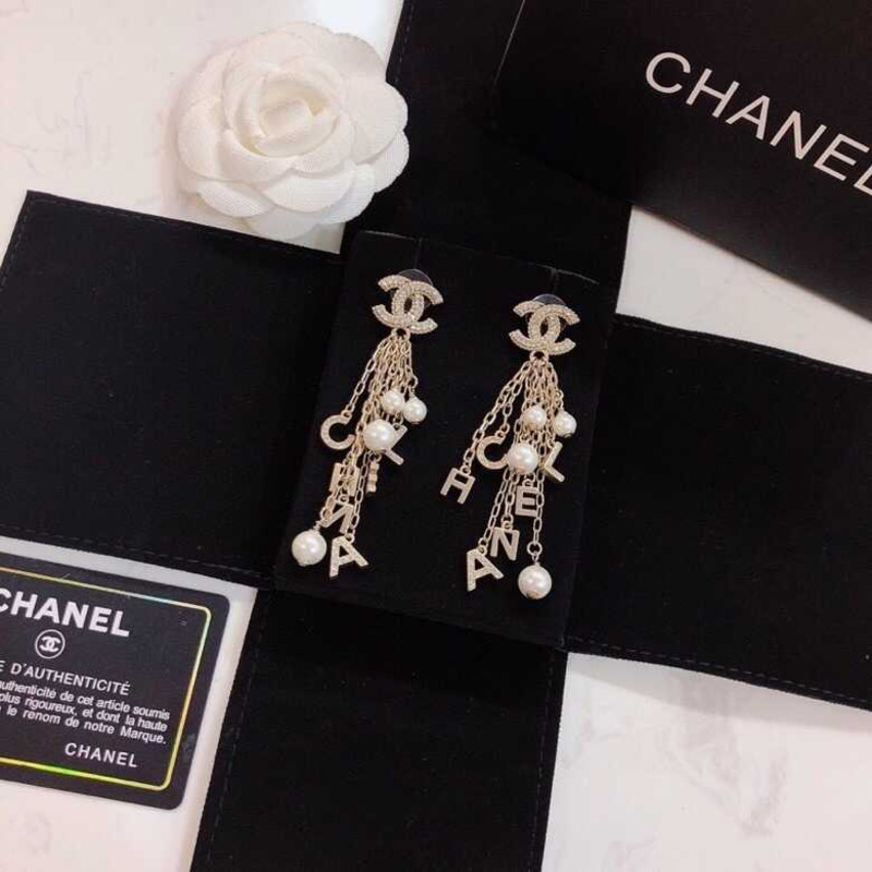 Ch*el pre-owned cc beaded pendant earrings