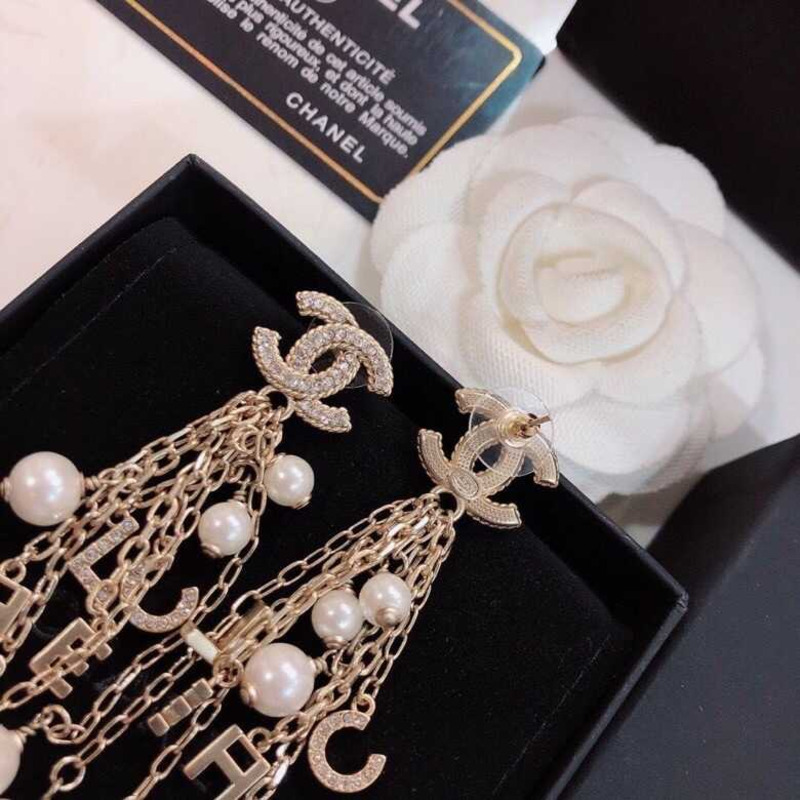 Ch*el pre-owned cc beaded pendant earrings