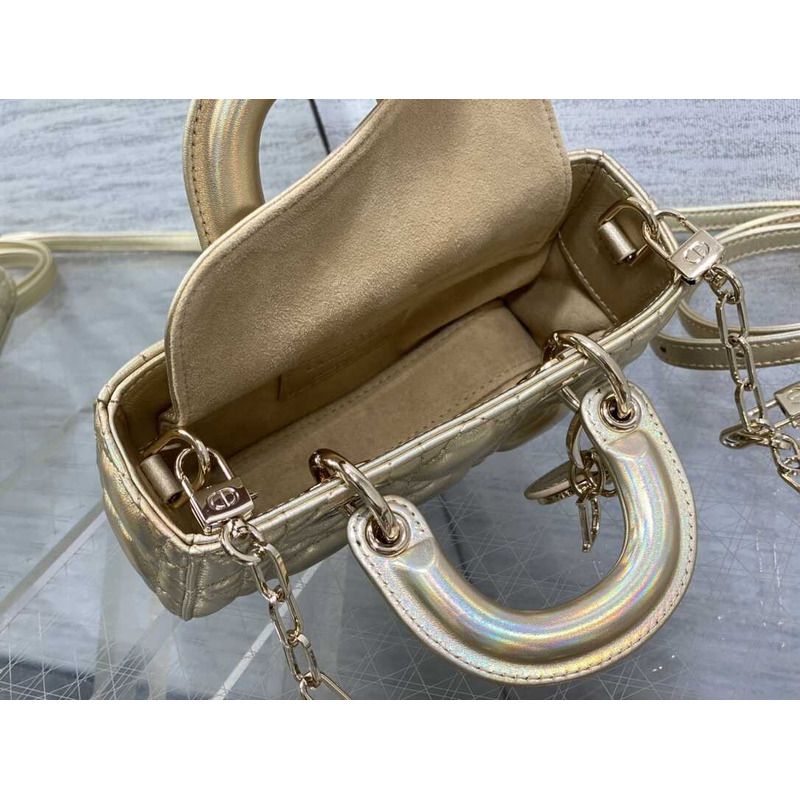 d*or lady d-joy S*per mini bag sheepskin champagne gold