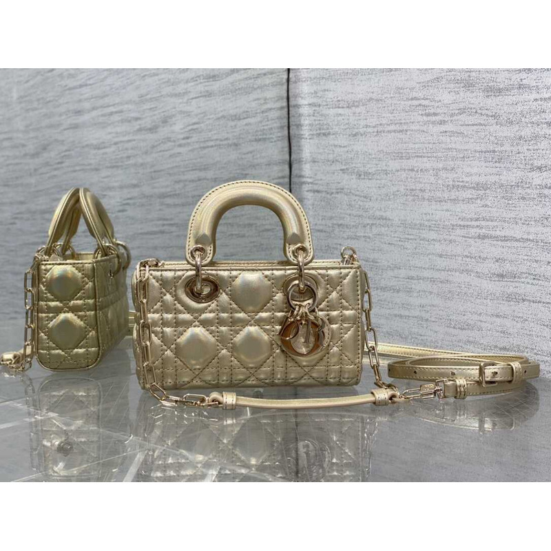 d*or lady d-joy S*per mini bag sheepskin champagne gold