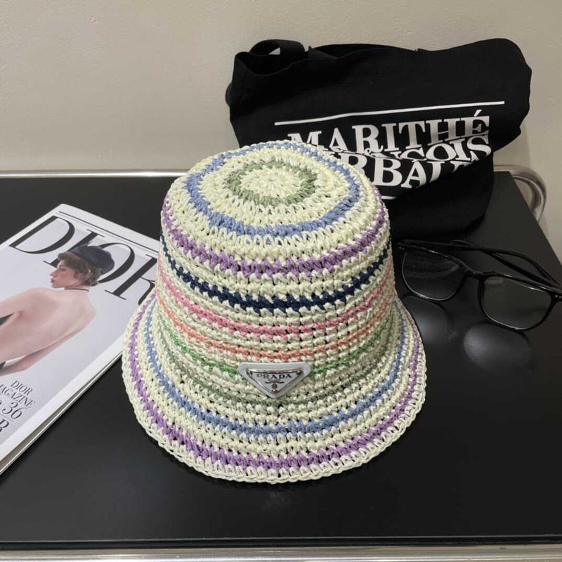 Pra*a woven fabric bucket hat in multicolor