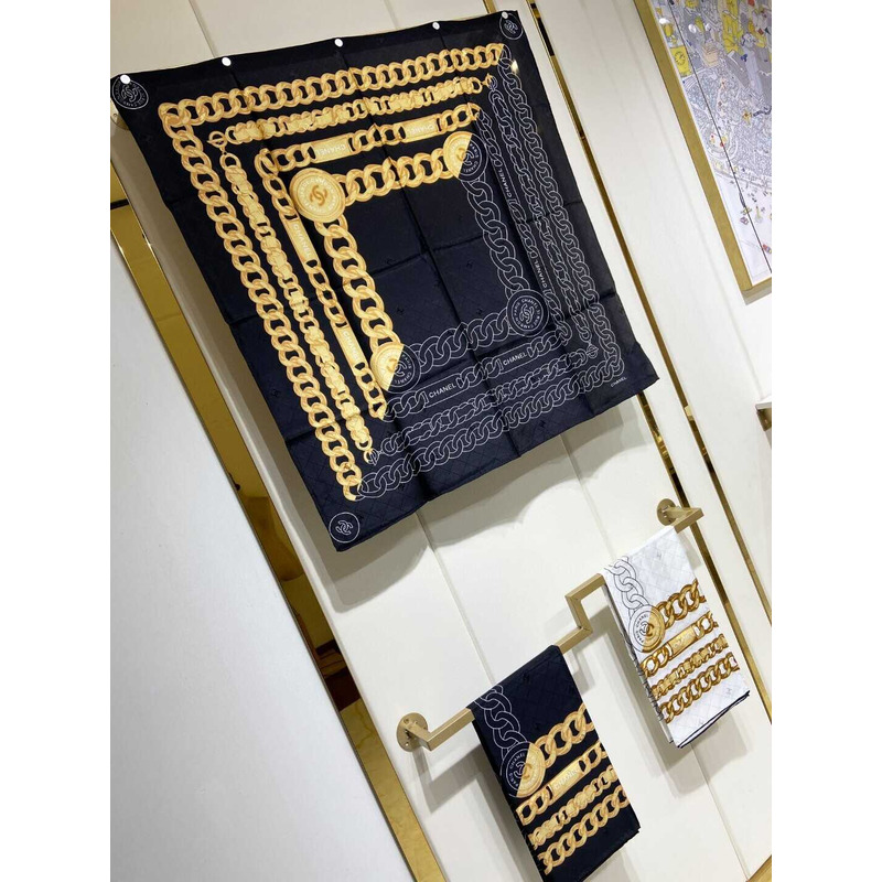 Ch*el square scarf silk twill black