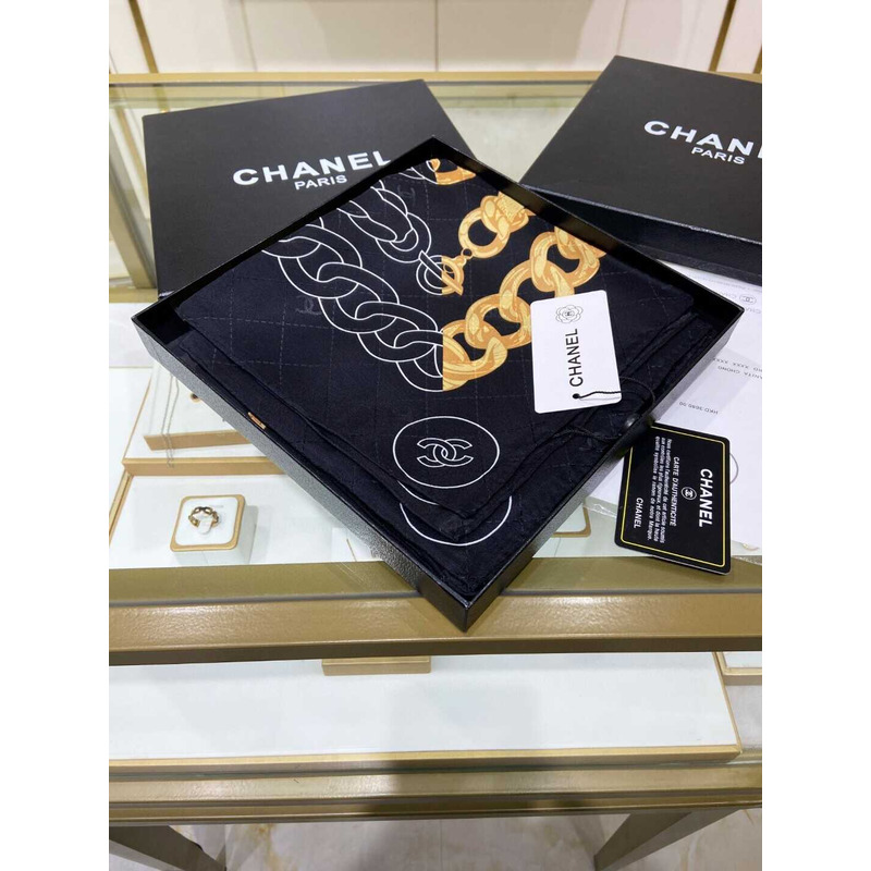 Ch*el square scarf silk twill black