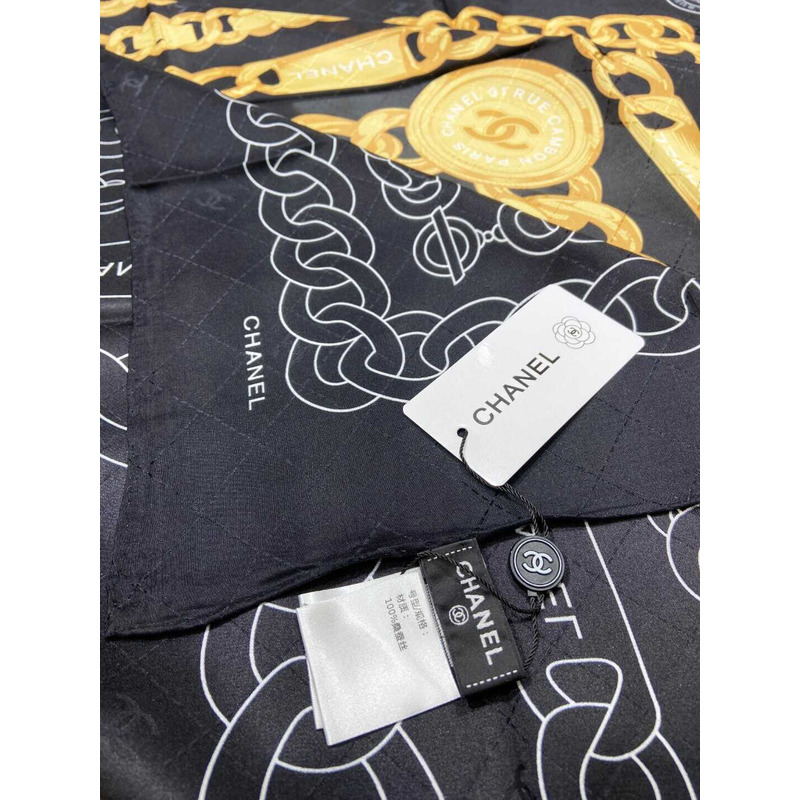 Ch*el square scarf silk twill black