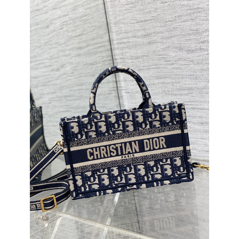 D*or mini book tote blue D*or oblique embroidery